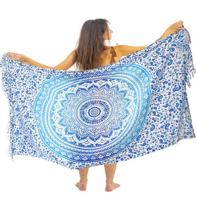 Blue Mandala Sarong - Plus Size Bikini Cover Up - Bohemian Pareo - Tapestry - Scarf