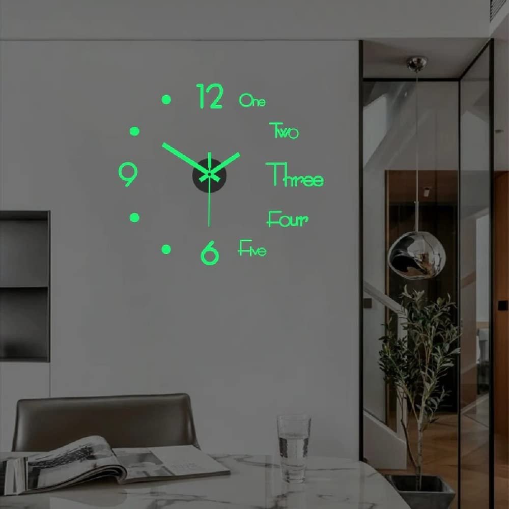 16 inches 3D Wall Clock Luminous Frameless Wall Clocks DIY Digital Clock Wall Stickers Silent Clock for Home Living Room Office Wall Decor Office Wall Art. (Style 14)