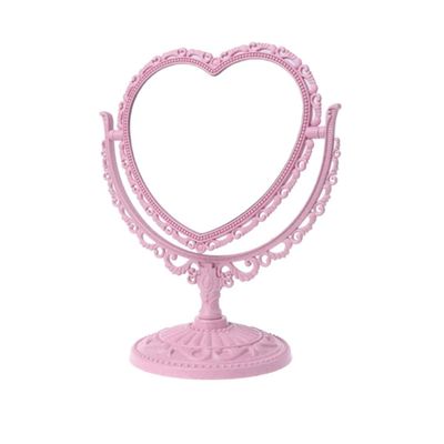 RUITASA Flower Knows Mirror,Heart-Hhaped Makeup Mirror, Double Vanity Mirror, Plastic Heart Dressing Mirror for Bathroom Bedroom Vanity Mirror(Pink)