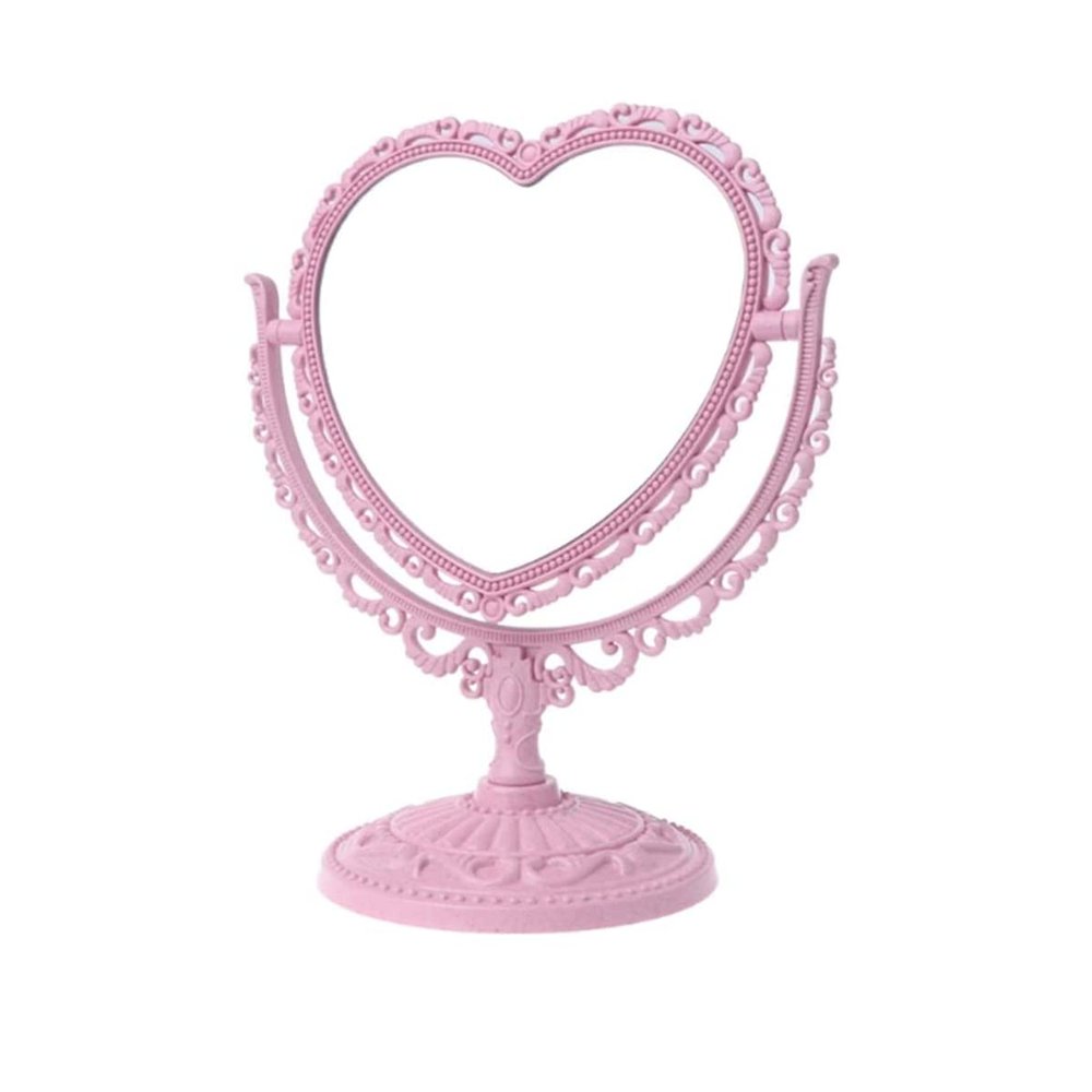 RUITASA Flower Knows Mirror,Heart-Hhaped Makeup Mirror, Double Vanity Mirror, Plastic Heart Dressing Mirror for Bathroom Bedroom Vanity Mirror(Pink)