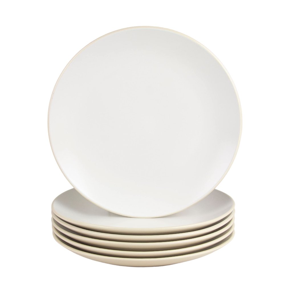 10 Strawberry Street Two Tone Coupe 10.5 Dinner Plate Set Of 6, Tan/White