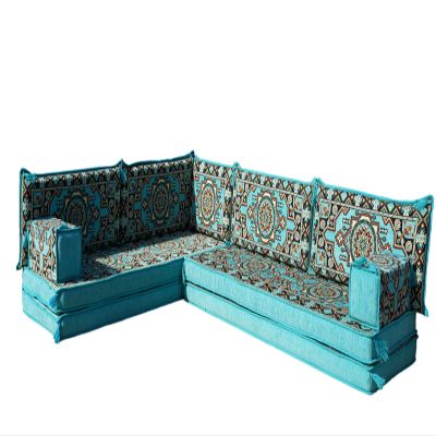 arabicsofa Light Blue Floor Sofa Seating Set, L Shape Set, Oriental Floor Seating, Floor Cushions, Sectional Sofa, Arabic Majlis, Arabic Jalsa (L Sofa Only, 8'' Thickness (20 cm))