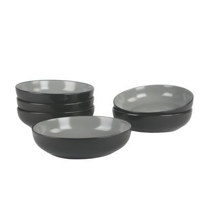 10 Strawberry Street Two Tone Coupe 8.5/36 Oz. Dinner Bowl Set Of 6, Black/Gray