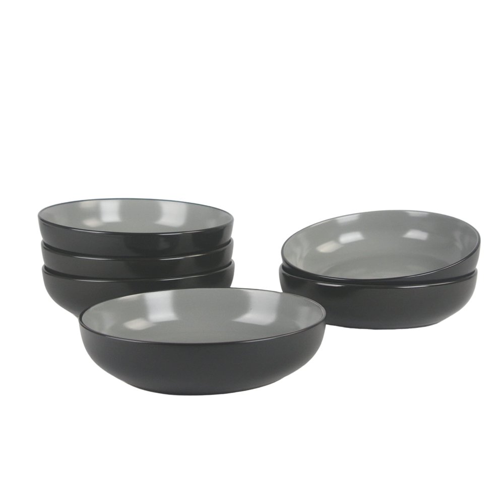 10 Strawberry Street Two Tone Coupe 8.5/36 Oz. Dinner Bowl Set Of 6, Black/Gray