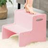 WOOD CITY Wooden Toddler Step Stool for Kids, Pink Two Step Children's Stool with Handles, Bonus Non-Slip Pads for Safety, Bathroom Potty Stool & Kitchen Step Stools Dual Height view 1
