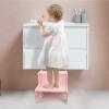 WOOD CITY Wooden Toddler Step Stool for Kids, Pink Two Step Children's Stool with Handles, Bonus Non-Slip Pads for Safety, Bathroom Potty Stool & Kitchen Step Stools Dual Height view 3