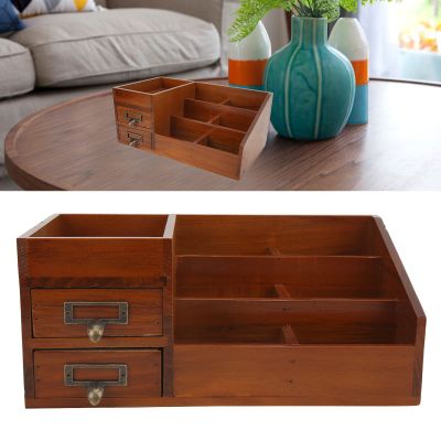 Wooden Makeup Storage Bathroom Counter Organizers Retro Multi Layer Wooden Cosmetic Organizer Drawer with Drawer for Bathroom Dresser