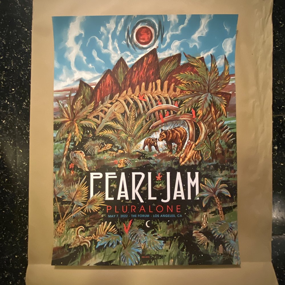 Pearl Jam 2022-05-07 Los Angeles CA Zeb Love AP Signed Numbered XX/100 18x24 Poster