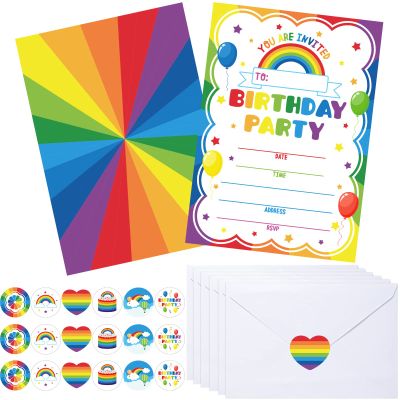 30 Pack Rainbow Birthday Party Invitations for Boys Girls Kids Birthday Invitations with 30 White Envelopes and 30 Seal Stickers Labels Rainbow Party Decorations Supplies Cards