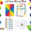 30 Pack Rainbow Birthday Party Invitations for Boys Girls Kids Birthday Invitations with 30 White Envelopes and 30 Seal Stickers Labels Rainbow Party Decorations Supplies Cards view 2