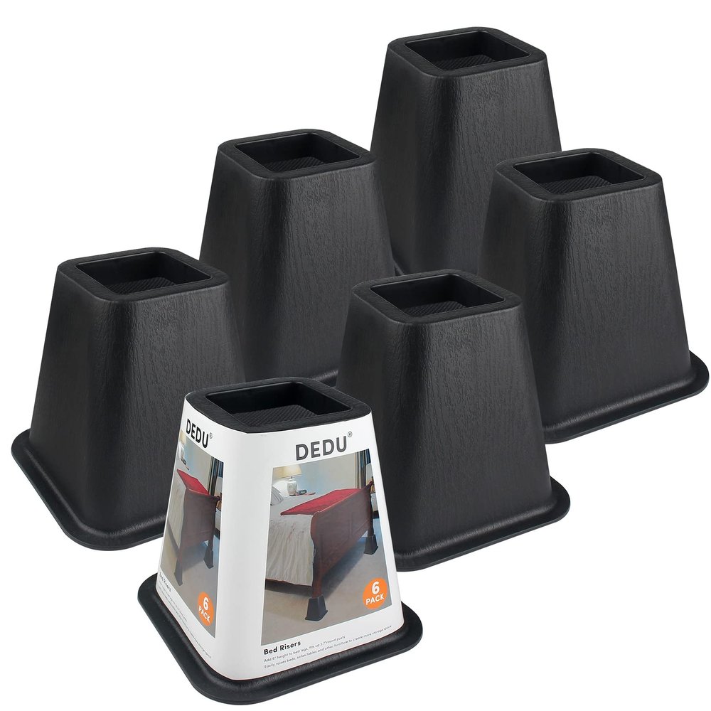 DEDU Bed Risers 6 Inch Heavy Duty 6 Pack, Furniture Risers for Sofas Oversized, Bed Furniture Risers with Non-Slip Pad Supports Up to 2200 Lbs for Bed, Couch, Desk, Chair (Black)