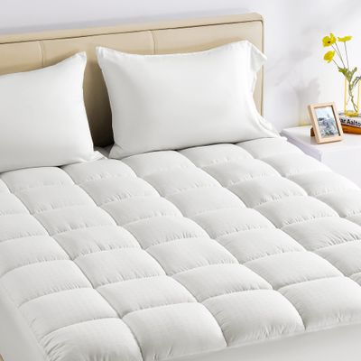 SLEEP ZONE Full Size Cotton Mattress Pad, Soft Fluffy Cotton Top Mattress Topper, Machine Washable Mattress Protector Cover Fits 8-21 inch Deep Pocket, Full