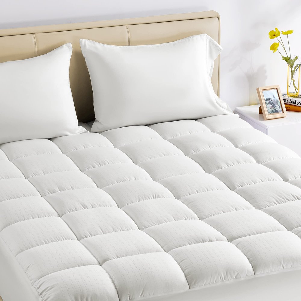 SLEEP ZONE Full Size Cotton Mattress Pad, Soft Fluffy Cotton Top Mattress Topper, Machine Washable Mattress Protector Cover Fits 8-21 inch Deep Pocket, Full
