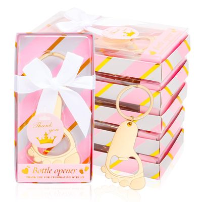 24Pcs Baby Girl Foot Keychain Footprint Bottle Openers Small Foot Bottle Opener Keychain Souvenir for Guests Baby Shower Return Gift for Party Favors with Pink Boxes Gifts or Decorations