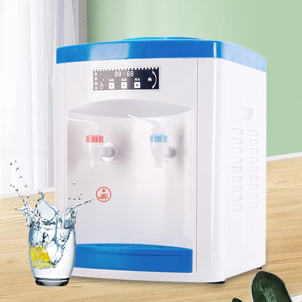 White and Blue Table Top Water-Cooled Drinking Machine, 550 W Hot and Cold Water Dispenser, 110 V / 60 HZ Electric Water Dispenser Can Put Different Sizes of Buckets