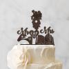 Bride and Groom on Motorcycle Silhouette Wedding Cake Topper Anniversary Cake Toppers Couple Married Engagement Cake Topper for Wedding Bride Gift Custom Wedding Cake Toppers Brown Wood Topper view 3
