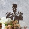 Bride and Groom on Motorcycle Silhouette Wedding Cake Topper Anniversary Cake Toppers Couple Married Engagement Cake Topper for Wedding Bride Gift Custom Wedding Cake Toppers Brown Wood Topper view 4
