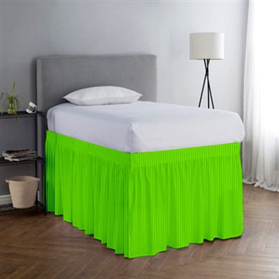 College Dorm Room Ruffled Gathered Bed Skirt Striped Pattern |32-Inch Drop| Extra Long Dorm Room, 100% Egyptian Cotton 600-TC Extra Long Dorm Room Bed Skirt - Parrot Green Stripe, Twin-XL/32 Drop