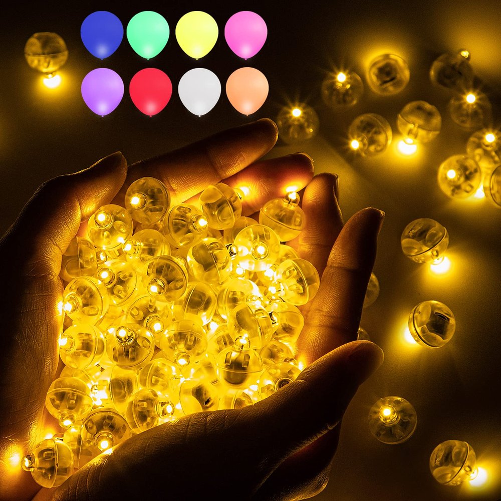 Aogist 100 PCS Yellow Balloon Light with Loop for Hanging, Mini Ball Lamp Round Tiny Led Light for Paper Lanterns Balloons Vases Cups Birthday Party Event Wedding Halloween Christmas Decoration