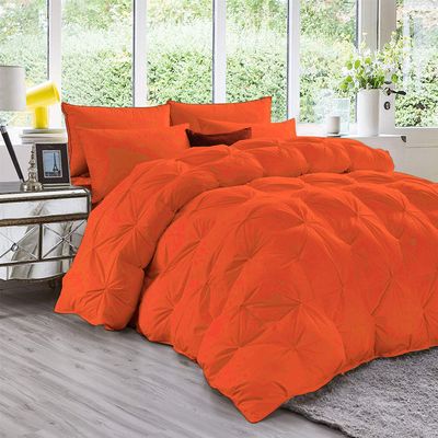 Wega Linen 1 Piece Goose Down Alternative Cotton Pinch Pleated Olympic Queen Comforter (Comforter Olympic Queen (98'' x 98'') Orange Duvet Insert