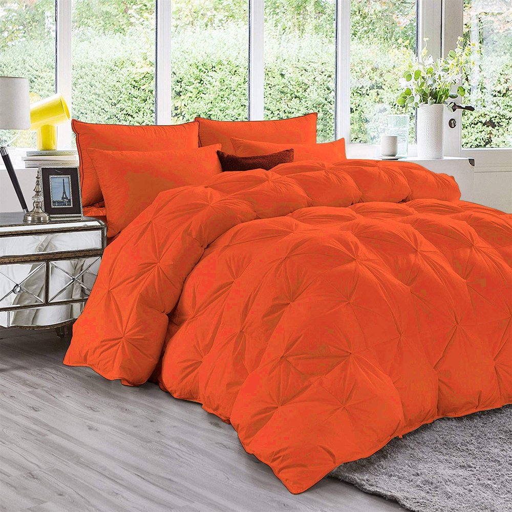 Wega Linen 1 Piece Goose Down Alternative Cotton Pinch Pleated Olympic Queen Comforter (Comforter Olympic Queen (98'' x 98'') Orange Duvet Insert