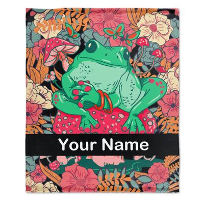 Anuruddha Personalized Blanket with Name, Floral Frog Custom Name Flannel Blankets Fluffy Cozy Frog Mushroom Throws for Couch/Bed Gifts for Loved Ones XL 90"120" for Family