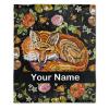 Anuruddha Personalized Blanket with Name, Floral Foxes Custom Name Flannel Blankets Fluffy Cozy Clever Foxes Throws for Couch/Bed Gifts for Loved Ones XL 90"120" for Family view 1