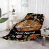 Anuruddha Personalized Blanket with Name, Floral Foxes Custom Name Flannel Blankets Fluffy Cozy Clever Foxes Throws for Couch/Bed Gifts for Loved Ones XL 90"120" for Family view 4