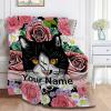 Anuruddha Personalized Blanket with Name, Floral Cat Custom Name Flannel Blankets Fluffy Cozy Cats Throws for Couch/Bed Gifts for Loved Ones XL 90"120" for Family view 3