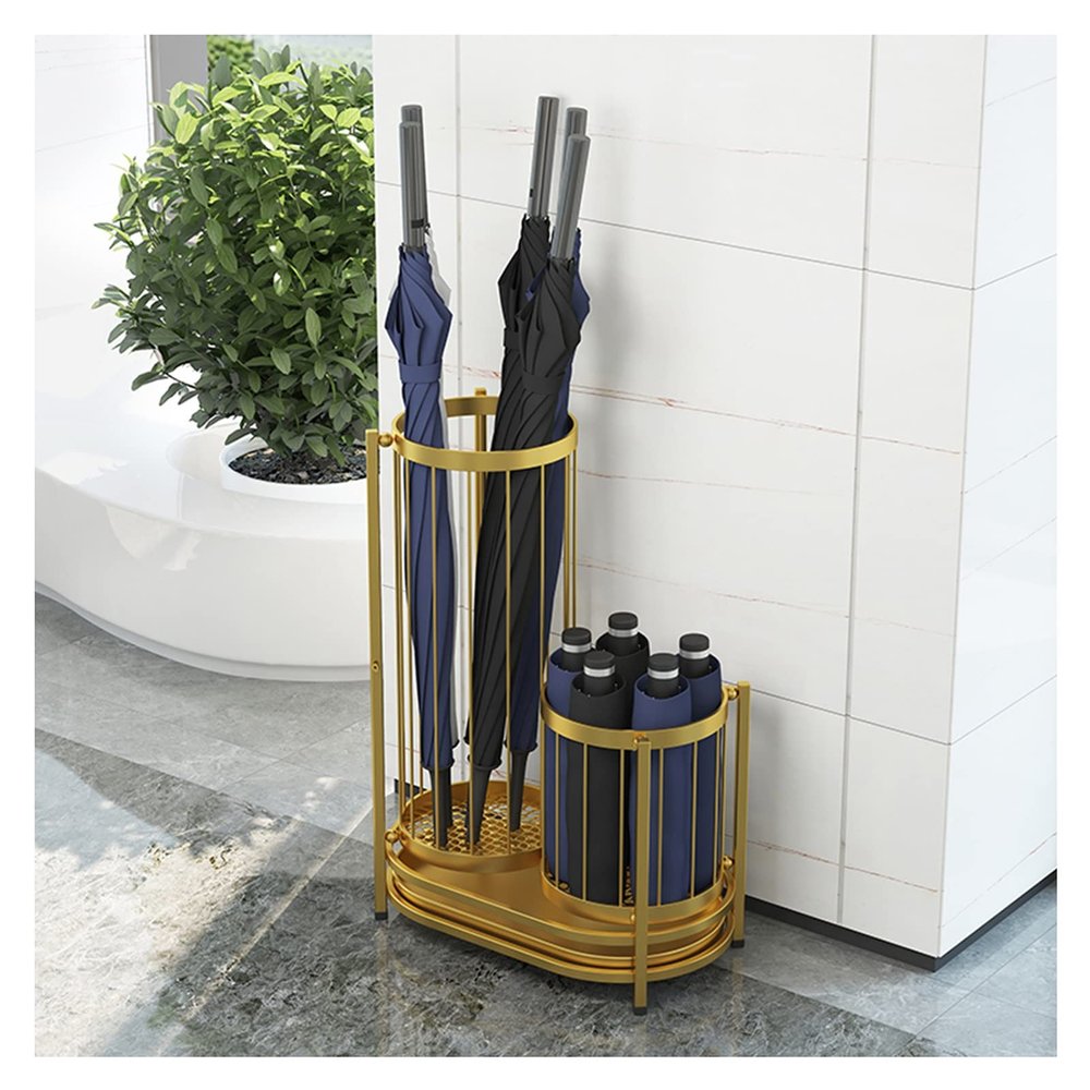 Umbrella Rack Gold Metal Umbrella Stand, Modern Large Capacity Umbrella Bucket, Long/Short Umbrella Umbrella Organizer with Removable Drip Tray, Waterproof and Rustproof (Size : 50x27x55cm)