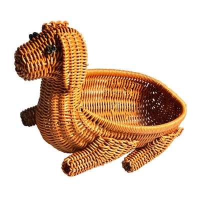 Zerodeko Simulation Rattan Dog Shaped Storage Basket for Snacks and Fruits Decorative Woven Basket for Home Desktop Organization and Picnic Use