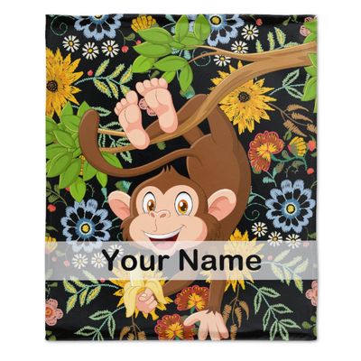 Anuruddha Personalized Blanket with Name, Floral Monkey Custom Name Flannel Blankets Fluffy Cozy Cute Monkey Throws for Couch/Bed Gifts for Loved Ones XL 90"120" for Family