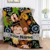 Anuruddha Personalized Blanket with Name, Floral Monkey Custom Name Flannel Blankets Fluffy Cozy Cute Monkey Throws for Couch/Bed Gifts for Loved Ones XL 90"120" for Family view 3