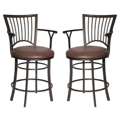 Home Square Metal Swivel Counter Stool in Brown - Set of 2