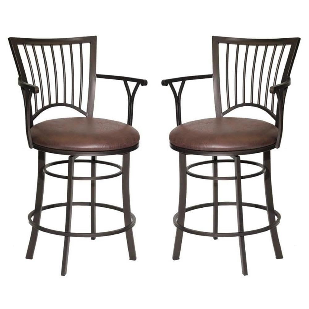 Home Square Metal Swivel Counter Stool in Brown - Set of 2