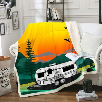 Erosebridal Cabin Throw Blanket 60"x80" Boys Girls Happy Camping Camper Fleece Blanket Camping Blanket Vintage Rustic Farmhouse Style Flannel Blanket Camp Travel Car Sofa Decor,Camping Gift