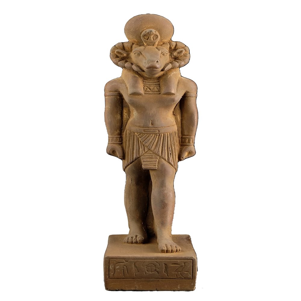 Ancient Egyptian Statue of Goddess Khnum heavy stone. Khnum was God of the Nile and fertility in form of Ram. made in Egypt