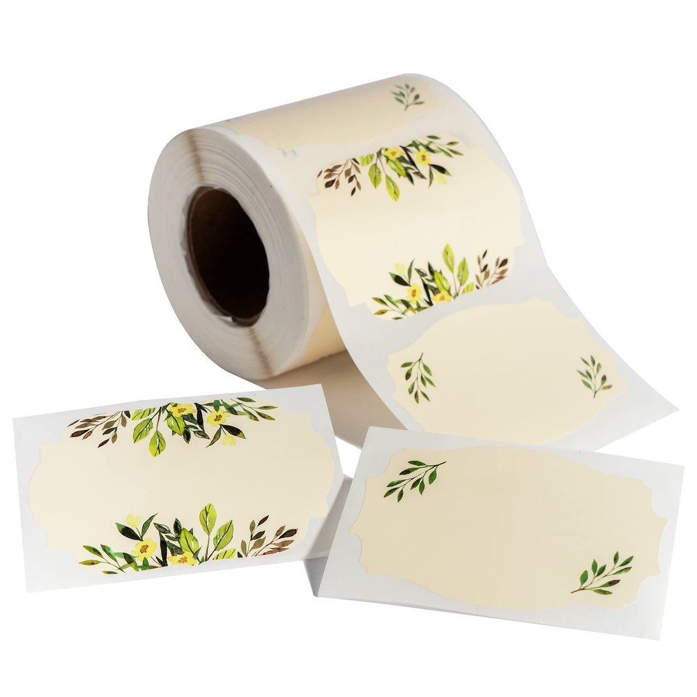 MONEST Waterproof & Oil Resistant Jar & Lid Stickers - Pantry/Canning, Spice & Bottle Labels (Floral 3x2)
