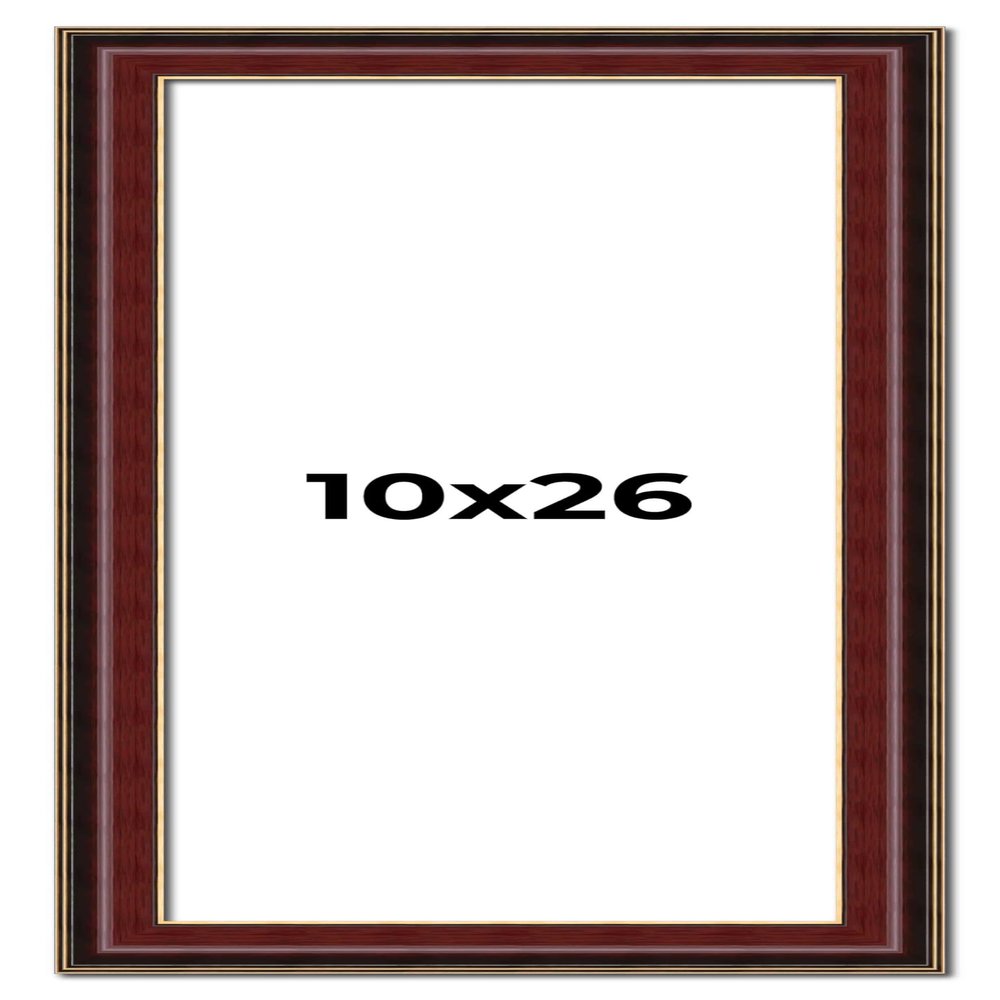 10x26 Frame Mahogany Brown with Gold Trim | Solid Wood Picture Frame Width 1.5 Inches | Interior Depth 0.5 Inches | Charles Executive Frame with UV Acrylic, Foam Board Backing & Hanging Hardware