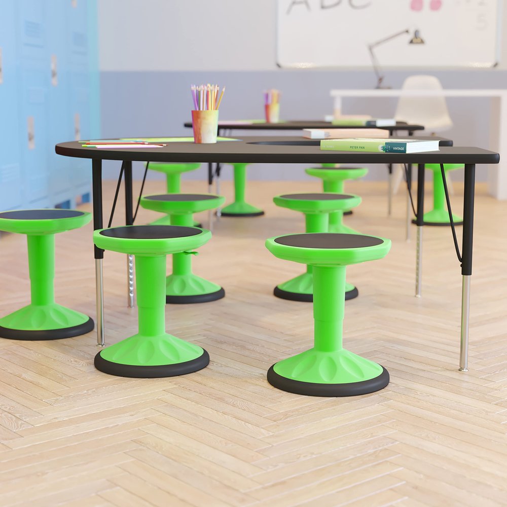 EMMA + OLIVER Saylor Active Motion Stool for Kids - Green Polypropylene Construction - Non-Slip Weighted Rubber Bottom - Pneumatic Seat Height Adjustment