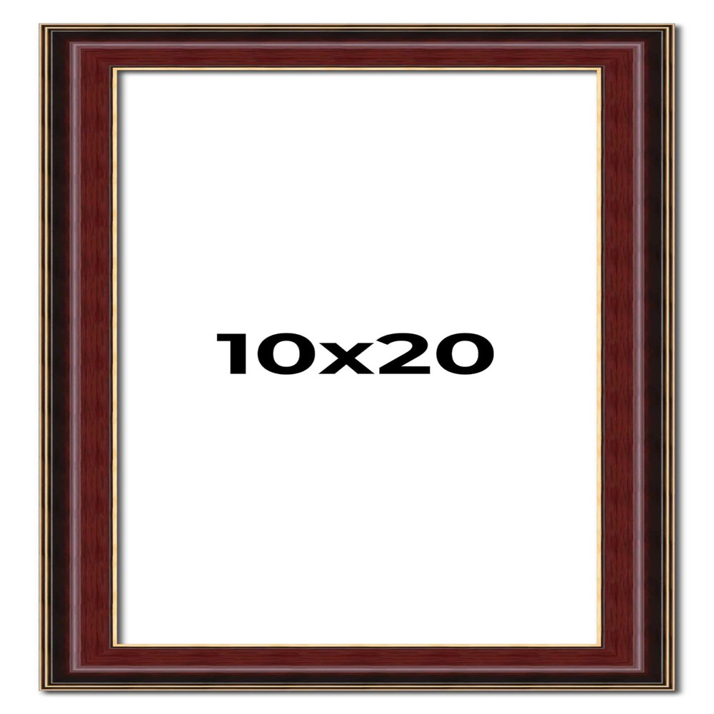 10x20 Frame Mahogany Brown with Gold Trim | Solid Wood Picture Frame Width 1.5 Inches | Interior Depth 0.5 Inches | Charles Executive Frame with UV Acrylic, Foam Board Backing & Hanging Hardware