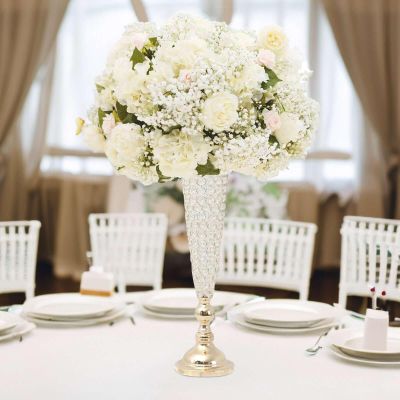 Efavormart 2 Pack | Gold 32 Tall Crystal Beaded Trumpet Vase Set, Table Centerpiece
