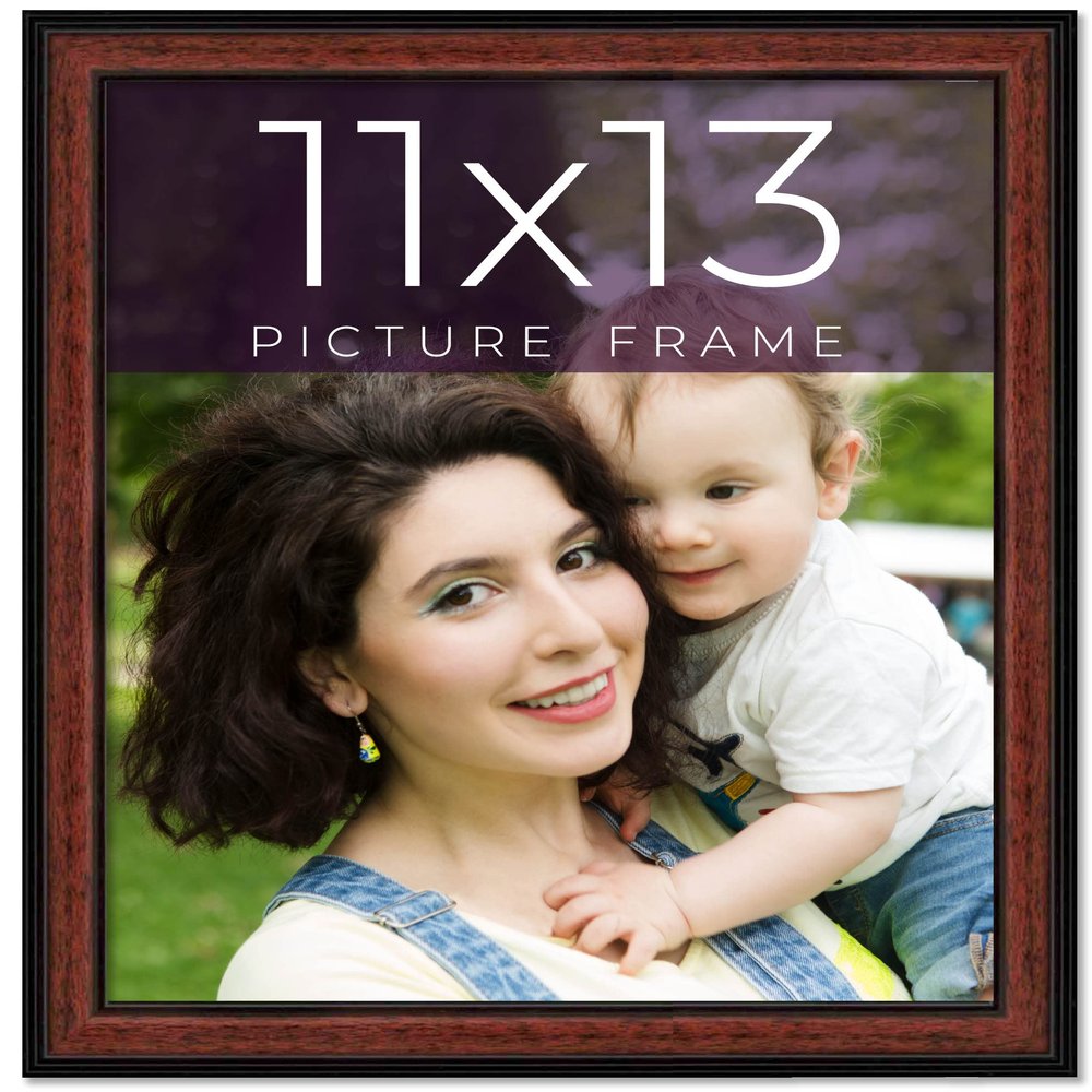 11x13 Frame Executive Brown Round Mahogany Finish Solid Wood Picture Frame | 1.25 Inch Moulding Width | Seeley Frame Complete with UV Acrylic Plexiglass, Foam Board Backing & Hanging Hardware