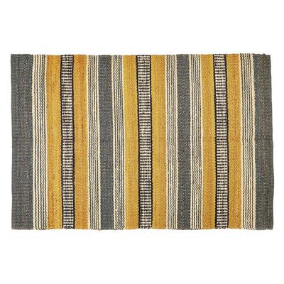 47th & Main Jute Fiber Woven Striped Rectangular Fringed Area Rug, 4' x 6', Brown/Yellow