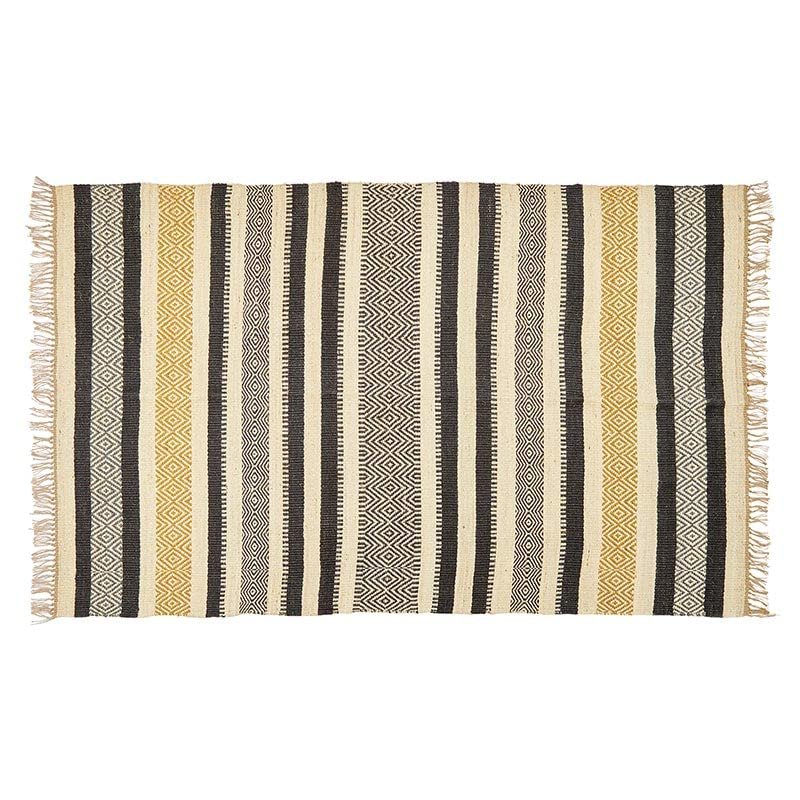 47th & Main Jute Fiber Woven Striped Rectangular Fringed Area Rug, 4' x 6', Patterned