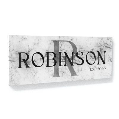 Sense Canvas Personalized Family Name Monogram Marble White Custom Sign Canvas Art Established Last Name - Home Decor Wall Art Print Poster Painting Large 40x16 / 1.5"