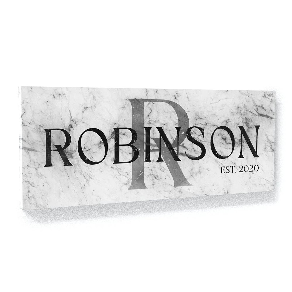 Sense Canvas Personalized Family Name Monogram Marble White Custom Sign Canvas Art Established Last Name - Home Decor Wall Art Print Poster Painting Large 40x16 / 1.5"