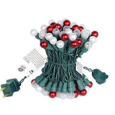 ESOLTON Christmas Lights Pearlized Glass Globe Lights Set - 70 G15 Red & Warm-White LED Bulbs - Indoor Outdoor - 19 Feet Pearl Berry Mini Globe Round Bulb Light String, Christmas Tree Holiday Lights
