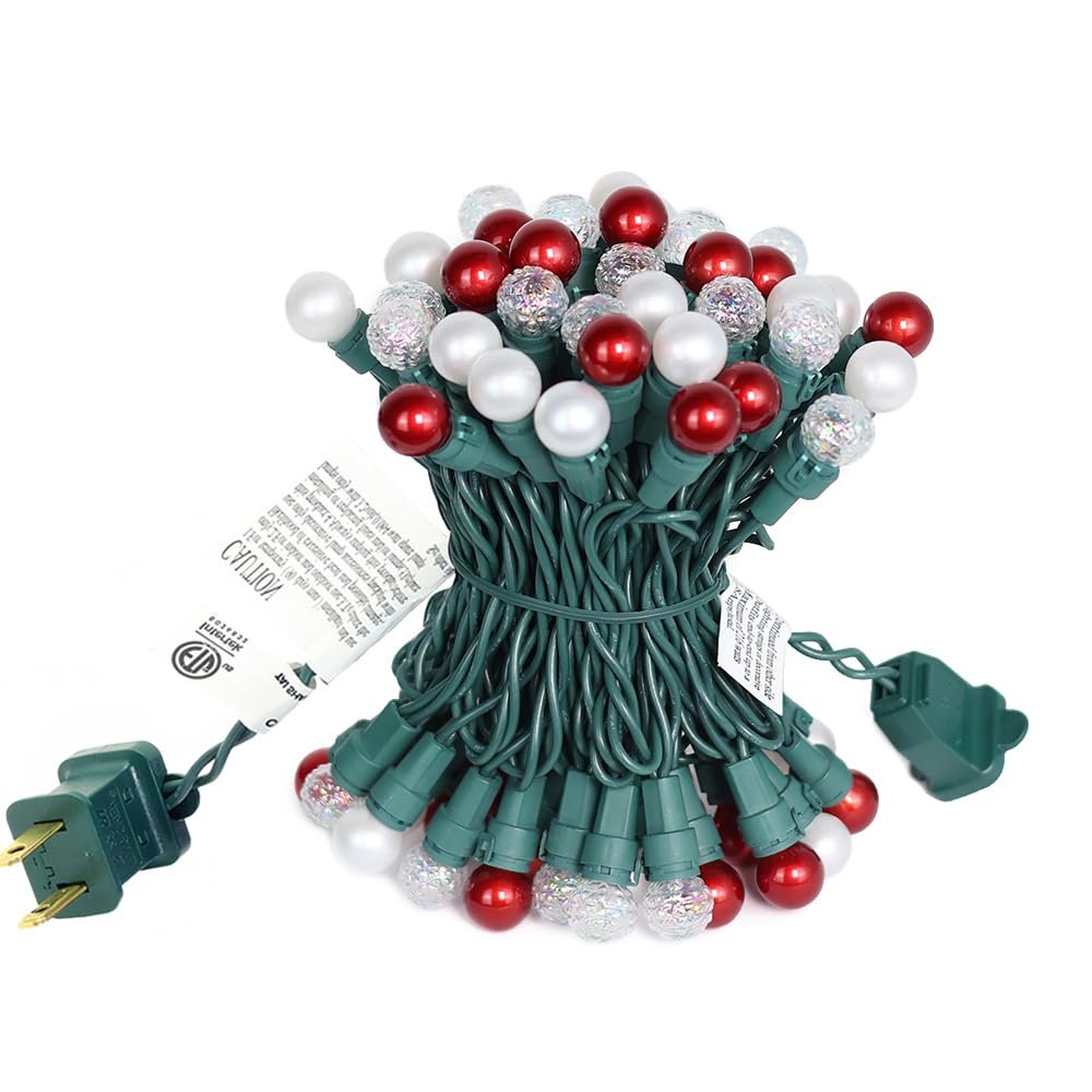 ESOLTON Christmas Lights Pearlized Glass Globe Lights Set - 70 G15 Red & Warm-White LED Bulbs - Indoor Outdoor - 19 Feet Pearl Berry Mini Globe Round Bulb Light String, Christmas Tree Holiday Lights