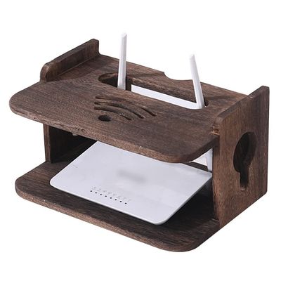 Double Layer Wireless WiFi Router Storage Box Wood TV Set Box Shelf Living Room Wall Hanging Plug Board Bracket Cable Storage Organizer (Color : Brown, Size : 29 * 19.5 * 15.5cm)